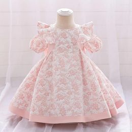 Girl Dresses Children's Ruffle Sleeve Bow One Year Old Girl's Wedding Princess Print Dress 70cm-90cm Sweet Cute Performance Ball Gown