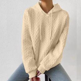 Women's Sweaters 2023 Autumn Casual Solid Knitted Pullover Fashion Jacquard Hooded Sweater Lace-up Long Sleeve Loose White Hoodies Pull