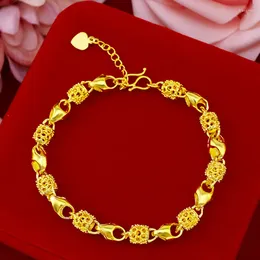Link Bracelets Yellow Gold Colour For Women Locks Chain Bangle Bracelet Wristband Pulseira Femme Wedding Bridal Jewellery Accessory