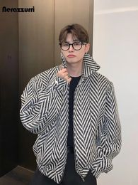 Men's Trench Coats Mauroicardi Autumn Winter Warm Colourful Black and White Plaid Woollen Jacket Coat Men Zip Up Clothes Loose Casual Korean Fashion 231023