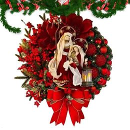 Christmas Decorations Cordless Artificial Christmas Wreath 11.8 Inches Lighted Bow Wreath Seasonal Ornament Christmas Decoration For Front Door Wall 231023