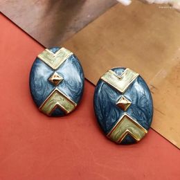 Stud Earrings Big Size Enamel Splicing Oil Painting Metal Lines Brincos Jewelry