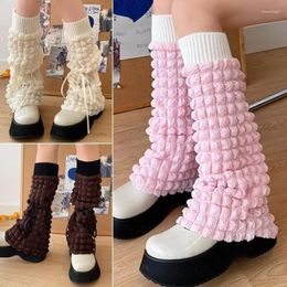 Women Socks Korean Puff Plaid Bandage Sweet Girls Lolita Y2K Fashion Stretch Foot Warm Cover Autumn Winter JK Pile Up