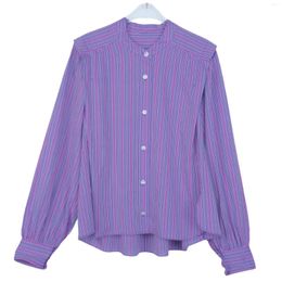 Women's Blouses Megeara High Quality Womens Shirt Purple Tops Female Clothing O-Neck Long Sleeve Striped