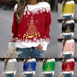 Women's Hoodies Round Neck Long Sleeved Christmas Tree Snowflake Printed Top Hoodie