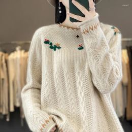 Women's Sweaters Contrasting Colour Jacquard Round Neck Cashmere Sweater Korean Style Loose Pullover For Women Autumn Winter Fashion