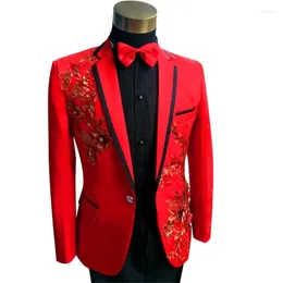 Men's Suits Men Blazer Designs Jackets Formal Dress Latest Coat Pant Costume Homme Three - Dimensional Embroidery Wedding Red