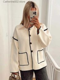 Women's Jackets Women Casual Long Sleeves Patchwork Jacket Elegant White O-neck Single Breasted Overcoat 2023 Autumn Ladies Loose Outwear T231024