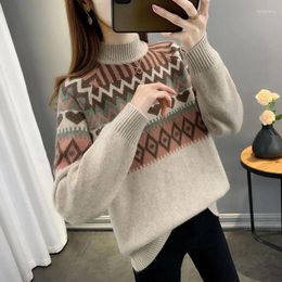 Women's Sweaters Female Pullover Sweater Coat Half Turtleneck Loose Jacquard Knitted Bottom Shirt Autumn Winter Womens Warm Outerwear