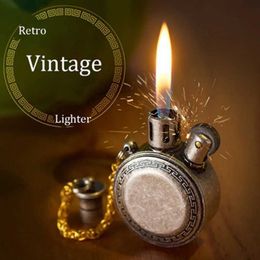 Lighters Classic Vintage Pocket Watch Kerosene Lighter Mini Portable Gasoline Oil Round Metal Unusual Collection Men's Gift