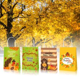 Gift Wrap BD135 12Pcs Tote Paper Bag Kraft HandBags Thanksgiving Pumpkin Turkey Autumn Theme Accessories