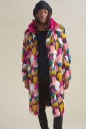 Faux Fur Coat Men's Colourful Fur Collar Mid-length Coat