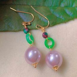 Dangle Earrings Pink Shell Pearl Malachite Jadeite 18k Gold Ear Hook Easter Beautiful Party FOOL'S DAY Year Stud Christmas