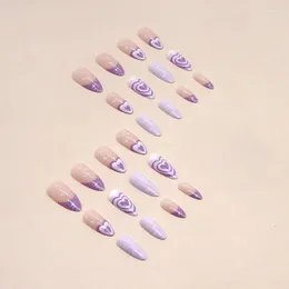 False Nails 24Pcs/Set Nail Purple Heart Star Fake Tips Full Cover Acrylic Decoration For Beauty