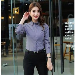 Women's Blouses Women 2023 Spring Autumn Long Sleeve OL Formal Shirts Female Office Lady Slim Ladies Solid Colour Dress R150