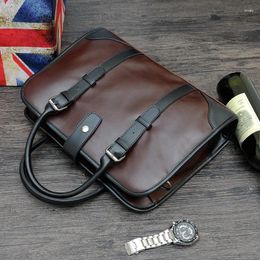 Briefcases Crazy Horse Skin Men's Bag 2023 Trend Business Office Handbag One Shoulder Crossbody Briefcase