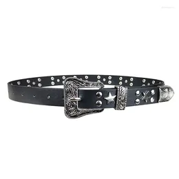 Belts Studded PU Leather Belt Vintage Punk Waistbands With Square Buckle Cool Fashion Decoration Luxury Metal Strap For Jeans Women