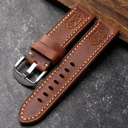 Watch Bands Handmade Genuine Leather Watchband Embossed With Decorative Headskin 20 22 24 26mm To For Diving Bronze Bracelet