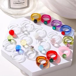 Cluster Rings 2023 Transparent Resin Acrylic Rhinestone Colourful Geometric Square Round Set For Women Jewelry Party Gifts