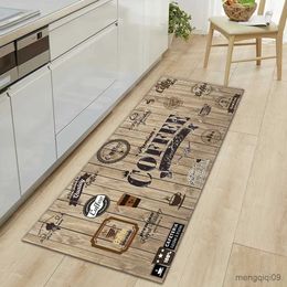 Carpet Kitchen Rug Vintage Coffee Wooden Board Bedroom Living Room Long Strip Carpet Anti-slip Floor Mat Home Decor