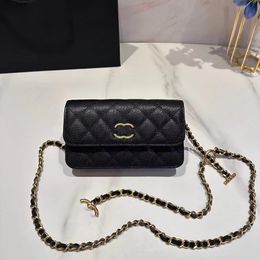 23B Women Classic Flap Phone Holder WOC Bags Gold Metal Hardware Matelasse Chain Crossbody Shopuder Wasit Bust Caviar Leather Handbags Black White Purse AP3482 17CM