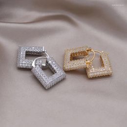 Hoop Earrings American Selling Fashion Jewellery 14K Gold Plated Luxury Full Zircon Square Elegant Women Wedding Party Accessories