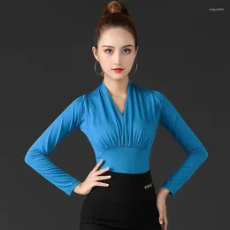 Stage Wear Latin Dance Tops V-neck Female Adult Modern National Standard Ballroom Costumes Performance Clothes