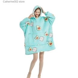 Women's Sleep Lounge Winter Blanket Hoodie Women Soft Warm Thicken Sweatshirt Fleece Giant TV Blanket With Sleeves Pullover Wearable Blankets T231024