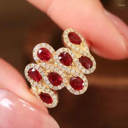 Cluster Rings UNICE Real 18K Solid Yellow Gold Jewelry AU750 Diamonds Water Drop Mozambique Natural Ruby 1.60s GRC Certificate