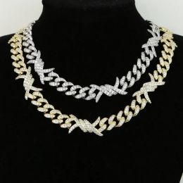 Choker 23ss New Barbed Wire Cuban Link Chain Necklace For Men Micro Pave 5A Cz Iced Out Bling Hip Hop Boy Jewellery