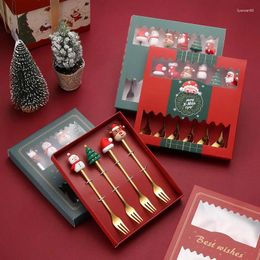 Dinnerware Sets 6/4PCS Christmas Gift Glod Silver Spoon Fork Set Elk Tree Decoration Dessert Scoop Fruit Coffee Cutlery