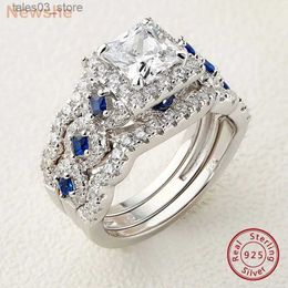 Wedding Rings Newshe 3 Pcs Wedding Rings Set for Women 925 Silver 2.6Ct Princess Cut White Blue AAAAA CZ Luxury Bridal Engagement Jewellery Q231024