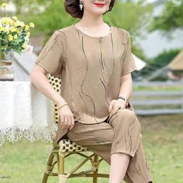 Women's Two Piece Pants 2Pcs/Set Summer Outfit Breathable Top Set Short Sleeve Floral Print Daily Garment