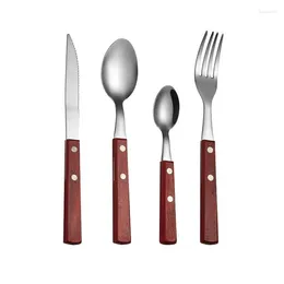 Dinnerware Sets Cutlery Set Western Tableware Steak Mahogany Handle Forks Knives Spoons With Wood