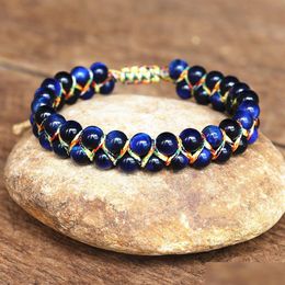 Charm Bracelets Handmade 6Mm Blue Tiger Eye Stone Beads Braided Women Men Friendship Strand Bohemian Jewellery 230216 Drop Delivery Dhodu