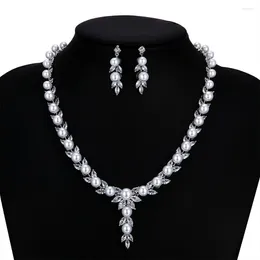 Necklace Earrings Set Classic Pearls Bridal Wedding Earring CZ For Women Prom Jewelry Accessories