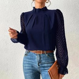 Women's Blouses Women Shirt Breathable Elegant Lace Patchwork Blouse Stylish OL Fashion With Ruffle Half-high Collar Top