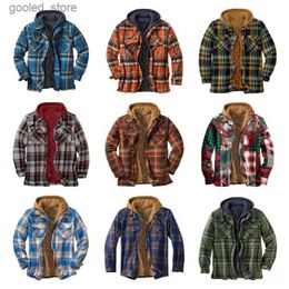 Men's Down Parkas Men's Flannel Shirt Jacket with Removable Hood Plaid Quilted Lined Outdoor Winter Coats Thick Hoodie Outwear Man Fleece Shirts Q231024
