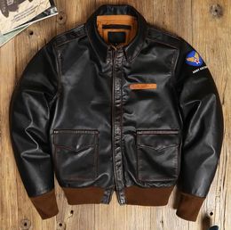 Men s Leather Faux YR EastMan Classic A 2 horsehide coat Vintage Us air force genuine leather jacket A2 Bomber cloth 231023