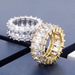 Hiphop Rapper Ring For Men New Fashion Hip Hop Bling Square CZ Iced Out Tennis Ring Men Women Ice Out Diamond Jewelry