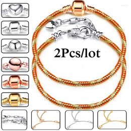 Charm Bracelets 2Pcs/Lot Fashion Orange 3mm Chain Fit DIY Beads Bracelet Bangles Couple Pulsera Bijoux Jewelry For Women Men