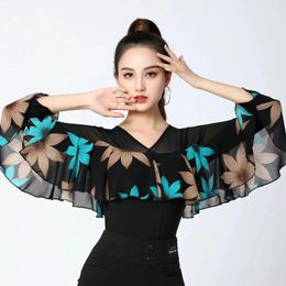 Stage Wear Jiteba Square Dance Modern Top V-neck Practise Ruffle Ballet Belly Female Patchwork Body Adult Latin Clothes