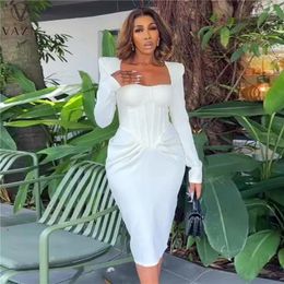 Casual Dresses VAZN 2023 Luxury Designer White Young Sexy Office Lady Strapless Full Sleeve High Waist Women Long Spit Pencil Dress