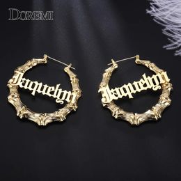 Hoop Huggie DOREMI Stainless Steel Bamboo Hoop Earrings Customise Name Earrings Bamboo Style Custom Hoop Earring With Statement Words Number 231023