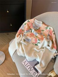 Women's Sweaters Harajuku Knitted Pullovers Women Floral Print Long Sleeve Autumn Winter Female Sweater Korean Tide Loose Baggy Hip Hop Mori