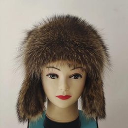 Berets Raccoon Fur Hat Winter Natural Color Beret For Warmth And Outdoor Use Style One Size Fits All
