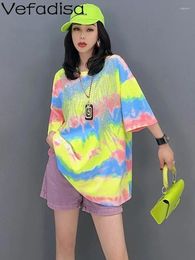 Women's T Shirts Vefadisa 2023 Summer T-shirt Fashion Tie Dyed Loose Versatile Casual Personalised Women Wear Trendy Girl Top ZY449