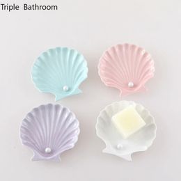 Soap Dishes Nordic Shell Shape Soap Dish Ceramics Bathroom Organiser Shelves Soap Packaging Boxes Kitchen Accessories Soap Holders 231024