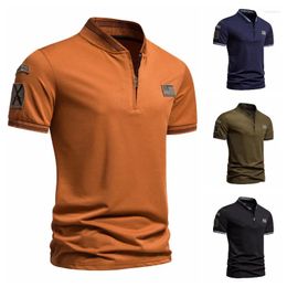 Men's Polos Summer Polo Shirt T-shirt Combat Uniform Regular Style Short Sleeves Solid Colour Zipper Design Top Tee