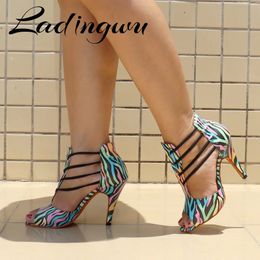 Dance Shoes Ladingwu Classic Dance Boots Ladies Girls Latin Dance Shoes Women Salsa Colorful zebra texture Soft Sole Indoor Dance Shoe 231024